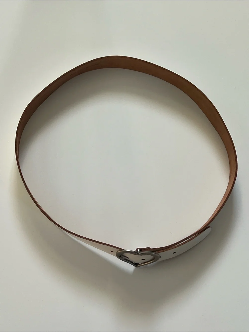 White Leather Belt with Heart Buckle